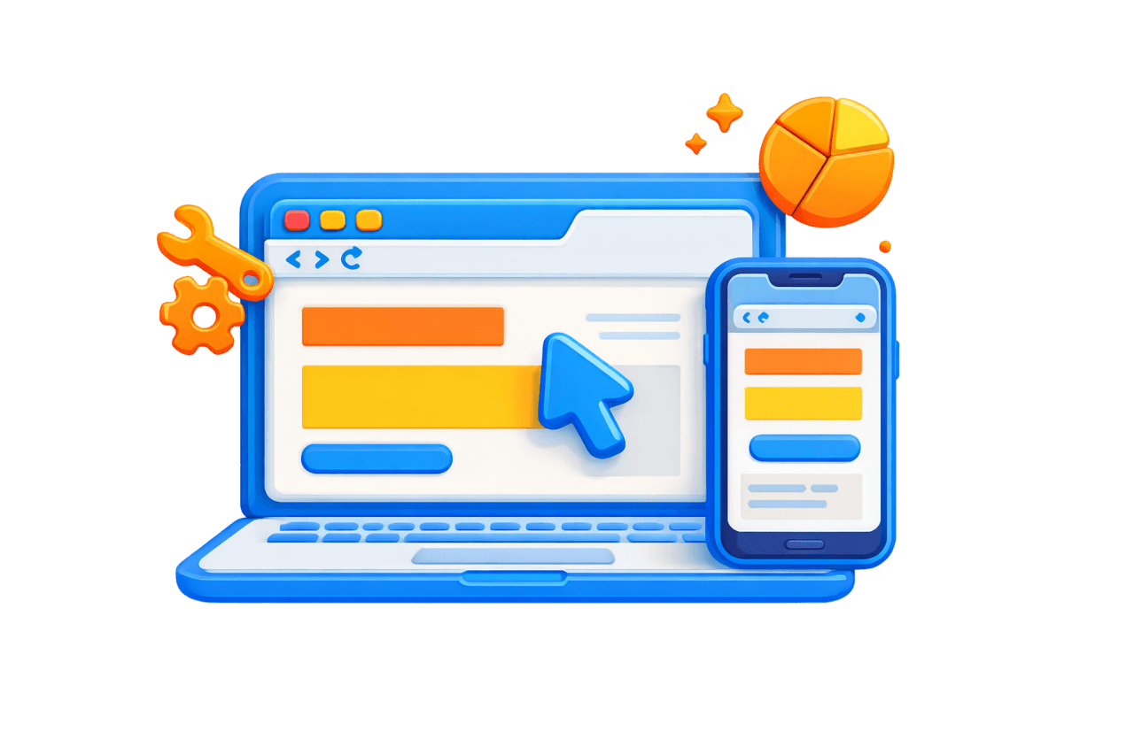 Ícone 3D representando criação de sites e landing pages